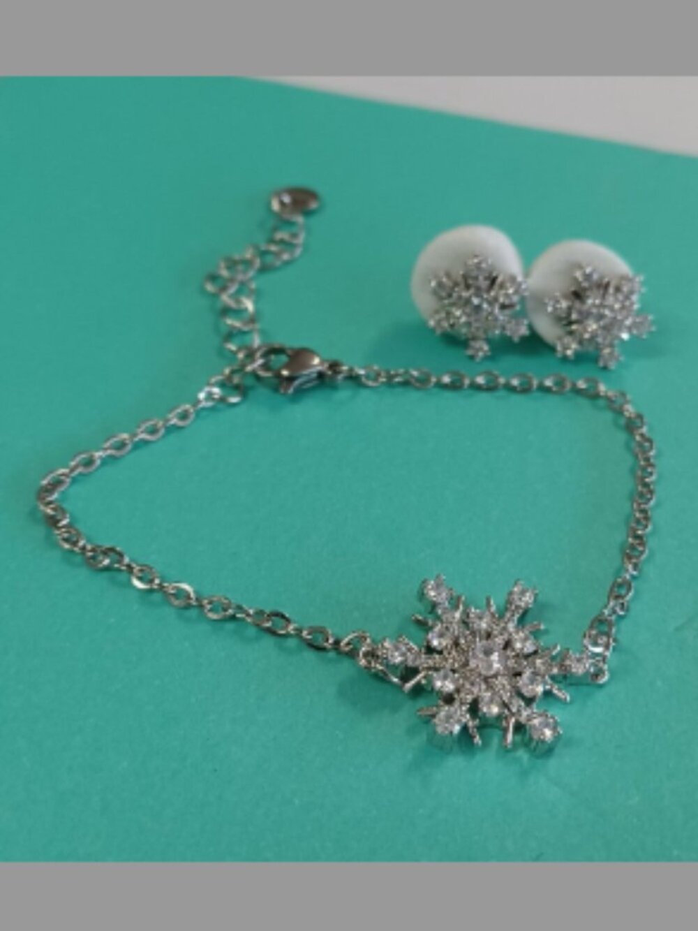 BOUTIQUE Stainless Steel Post Stud Snowflake Earrings And 8" Bracelet Jewelry